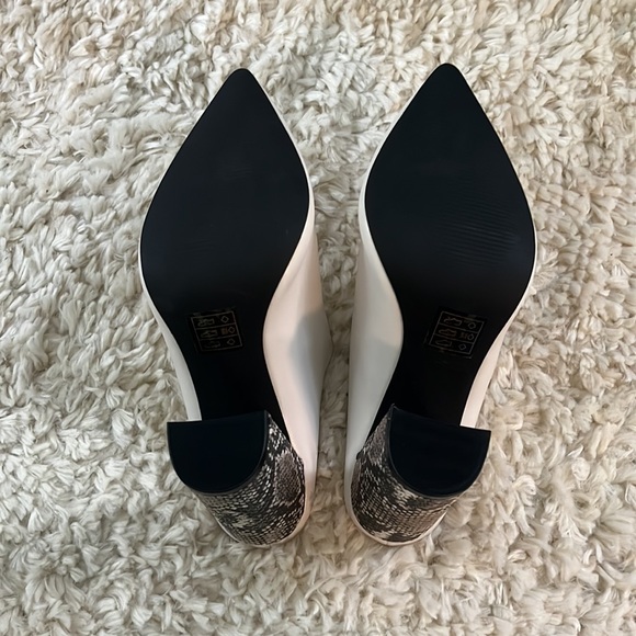 White Pointed Toe Clog with Snakeskin Print Block Heel - Picture 6 of 13